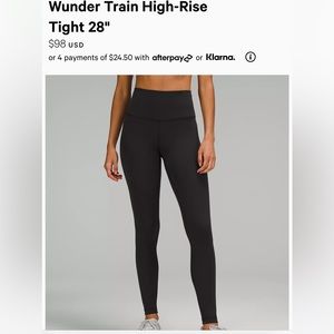 Worn once lululemon wunder under leggings, 28”, women size 2